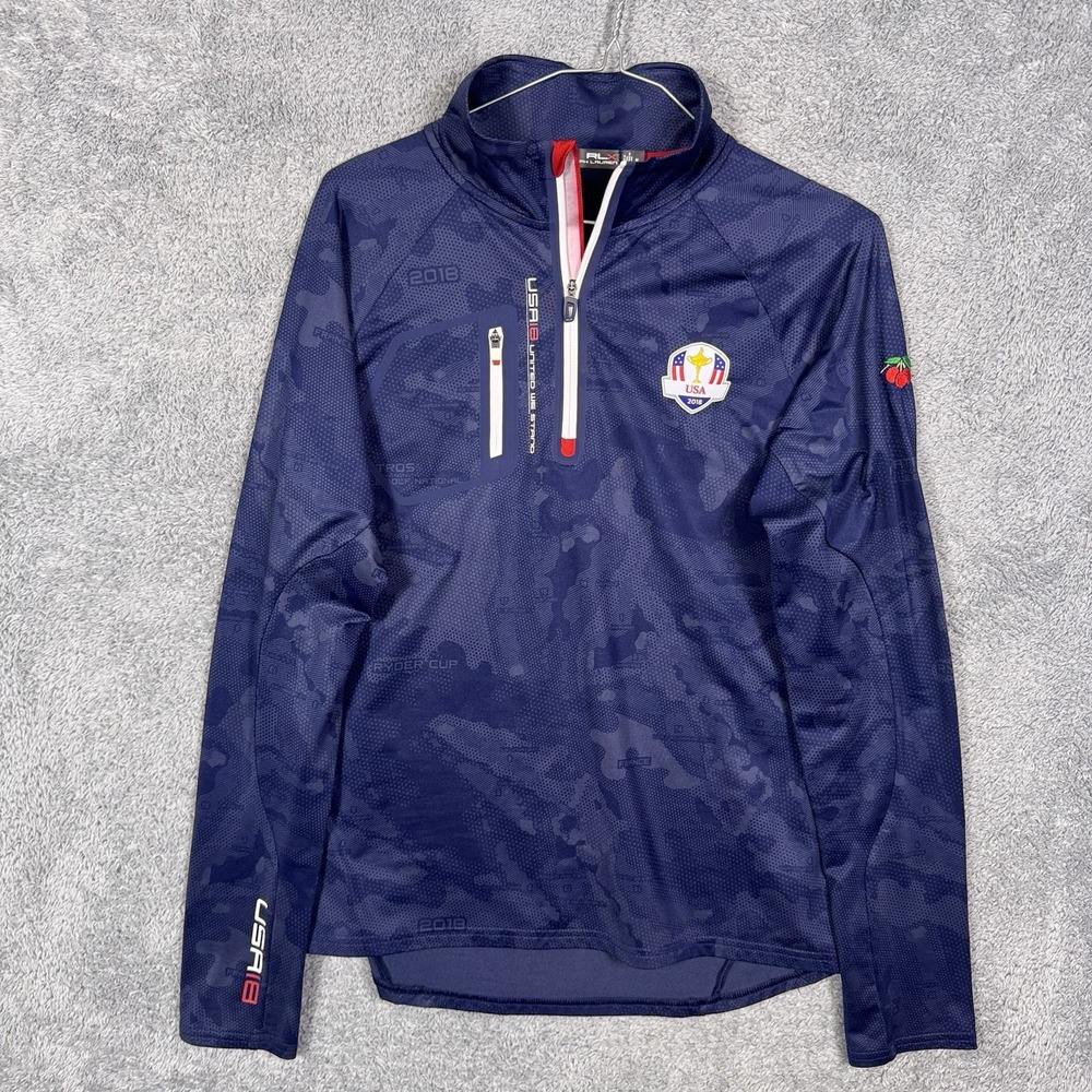 RLX Ralph Lauren Ryder Cup Jacket Men's M Team USA Blue Camo 1/4 Zip Pullover‎